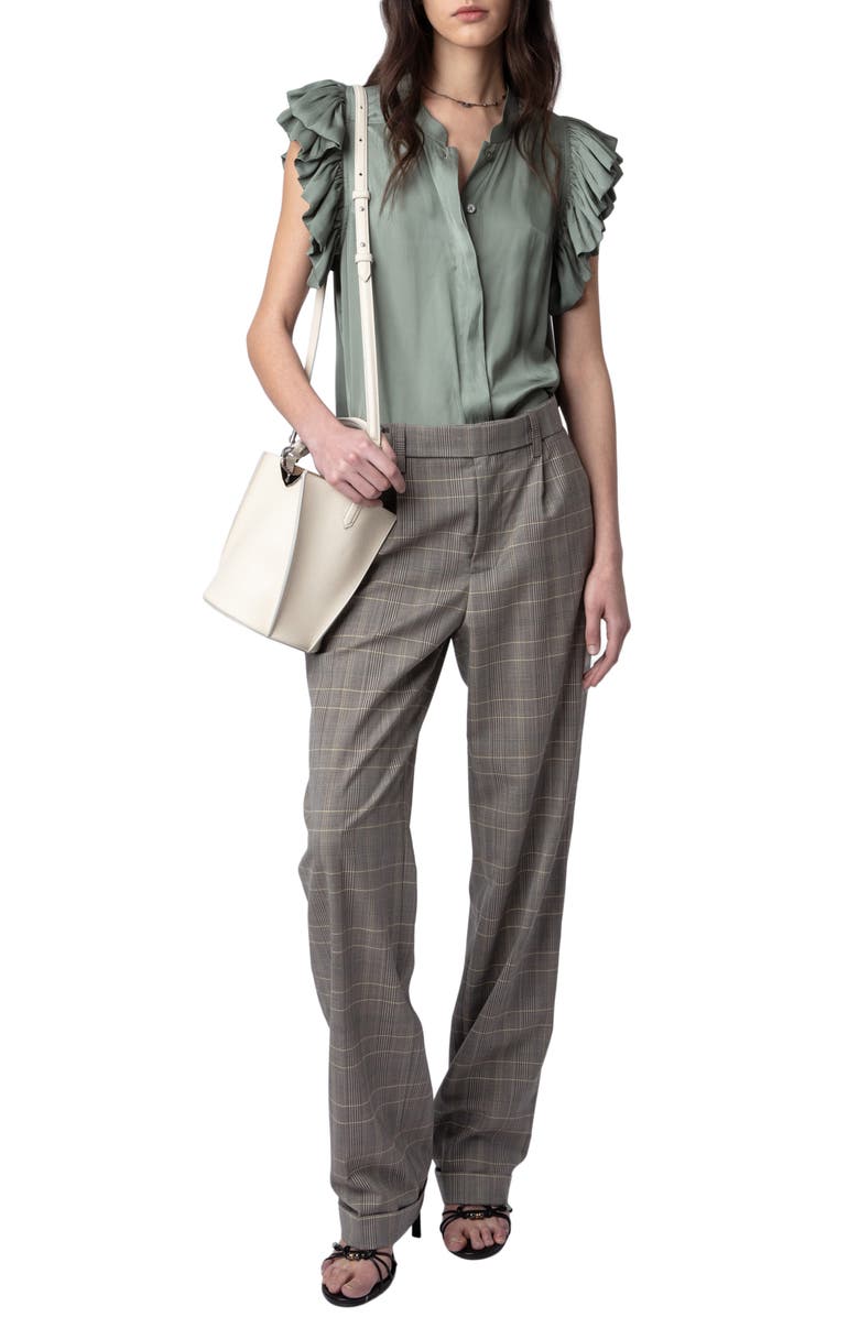 Zadig & Voltaire Tiza Ruffle Satin Button-Up Blouse, Alternate, color, Trellis