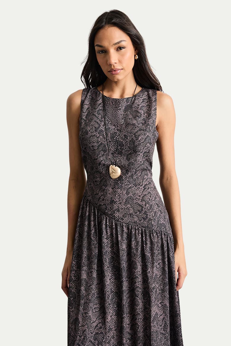 Printed Chiffon Tiered Maxi Dress, Alternate, color, Brown