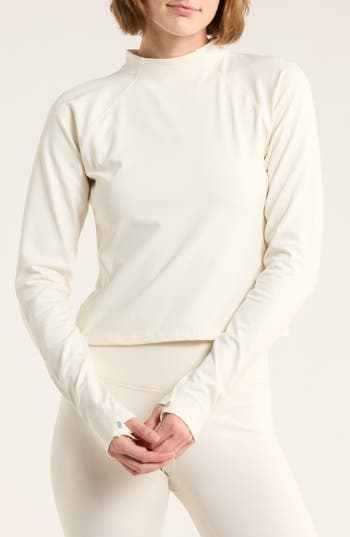 LAYER 8 Power Heat Base Layer Long Sleeve Crop Pullover in Winter White at Nordstrom Rack, Size X-Large