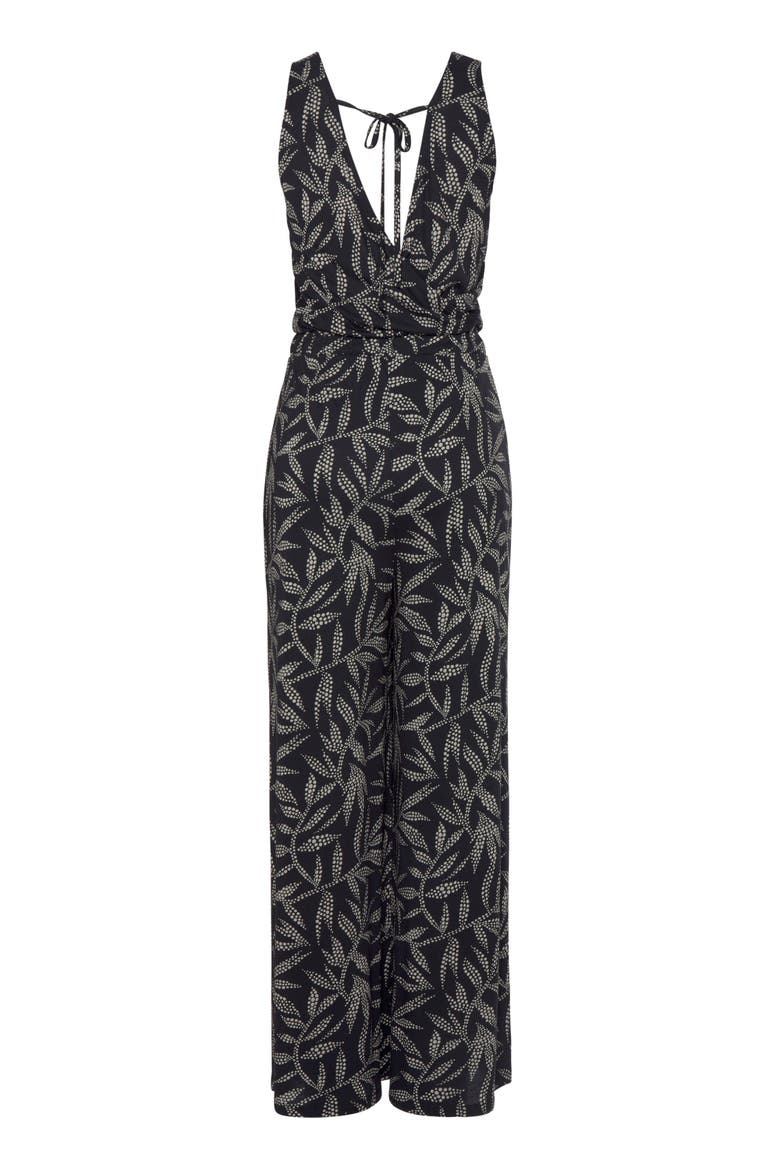 Printed Tie Back Jumpsuit, Alternate, color, Black & Sand