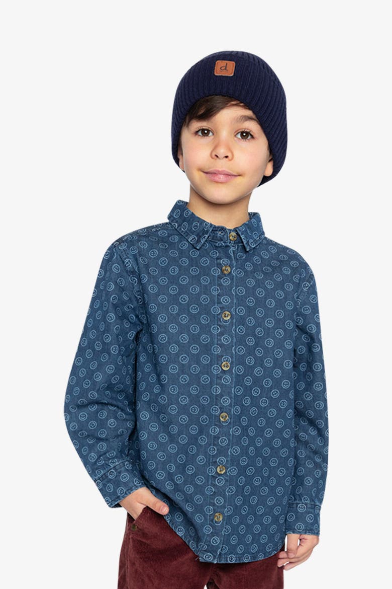 Smiley Detail Chest Pocket Chambray Shirt, Alternate, color, Blue Smiley Print