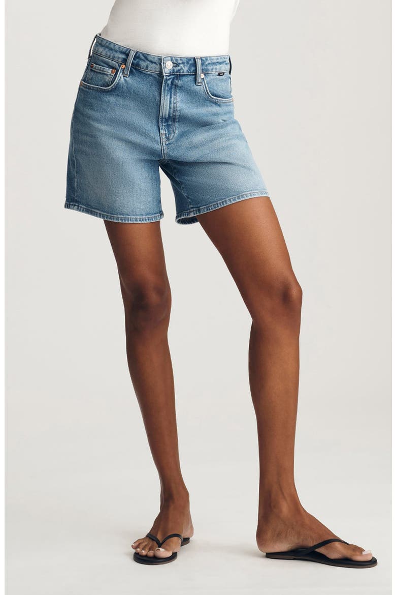 Heidi High Waist Mid Thigh Denim Shorts, Main, color, LIGHT BRUSHED CLASSIC BLUE