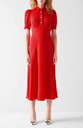 Emma Faux Pearl Button Midi Dress