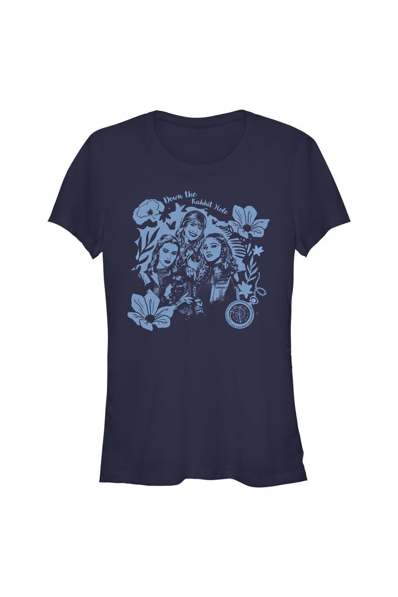 Junior's Descendants Wicked Wonderland Down the Rabbit Hole  Graphic T-Shirt, Main, color, Navy Blue
