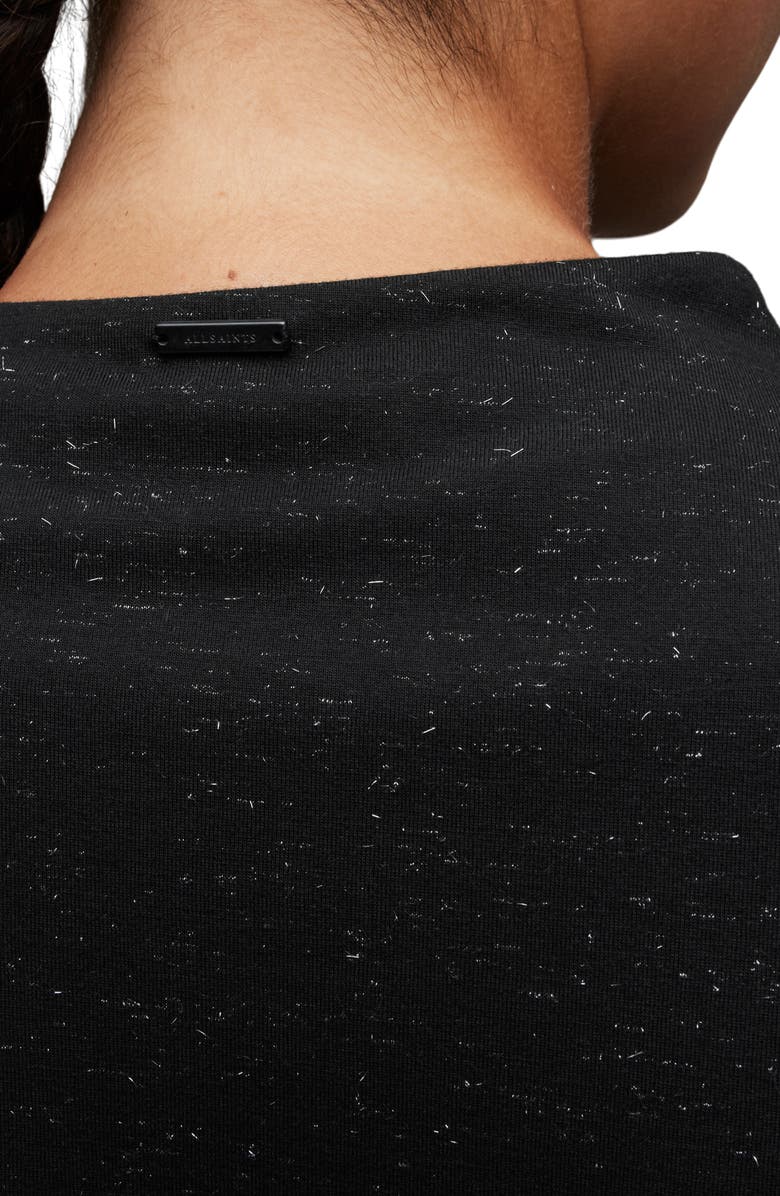 AllSaints Beta Shimmer Ruched Funnel Neck Crop Top, Alternate, color, Black