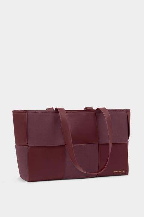 Taya Hand Woven Suedette Tote Bag in Cherry