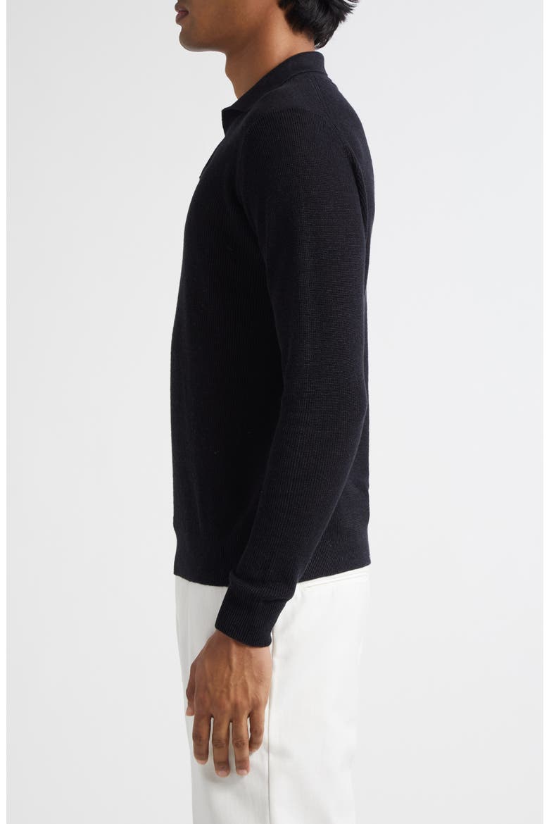 Skipper Long Sleeve Linen & Cotton Polo, Alternate, color, BLACK