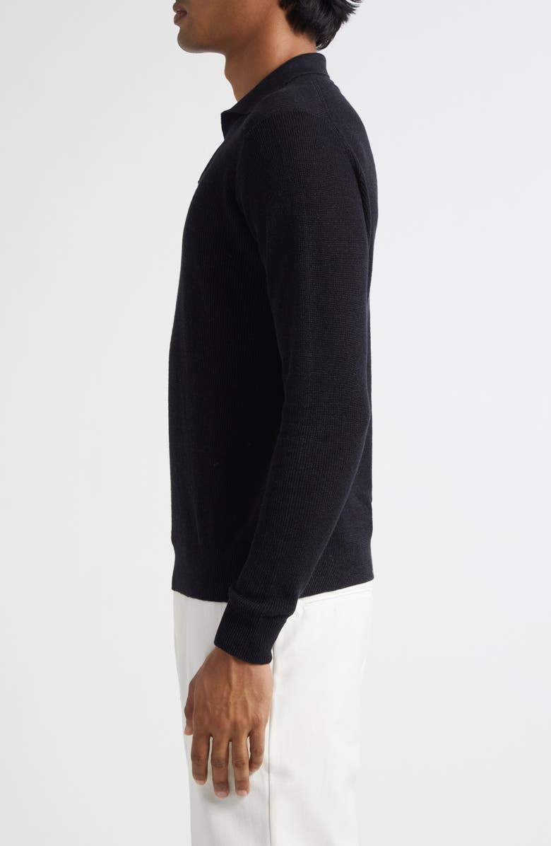 Thom Sweeney Skipper Long Sleeve Linen & Cotton Polo, Alternate, color, Black
