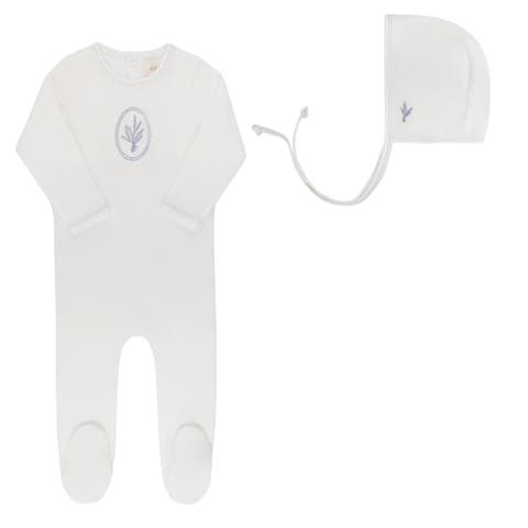 Velour Center Floral Collection - Footie + Bonnet