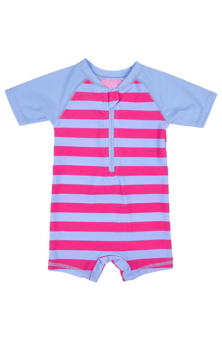 Leveret Baby One-Piece Rashguard, UPF 50+ Sun Protection Swimwear, Main, color, Striped Purple & Denim