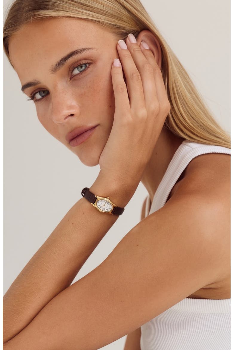 Emmeline Leather Strap Watch, 16mm x 24mm, Alternate, color, WHITE ESPRESSO CROC