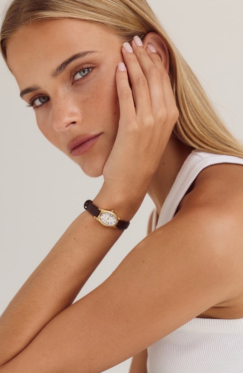 CENDRE Emmeline Leather Strap Watch, 16mm x 24mm, Alternate, color, White Espresso Croc