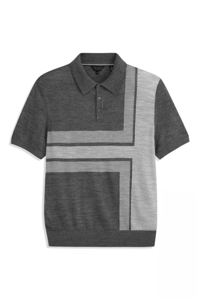 Intarsia Merino Wool Blend Sweater Polo, Alternate, color, CASTLEROCK HEATHER