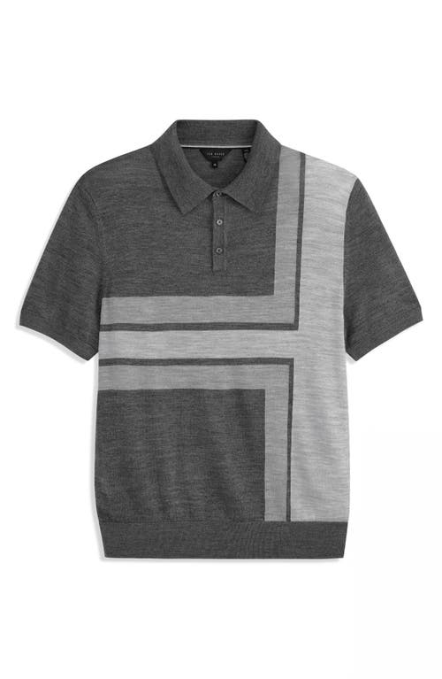 Ted Baker Intarsia Merino Wool Blend Sweater Polo In Gray