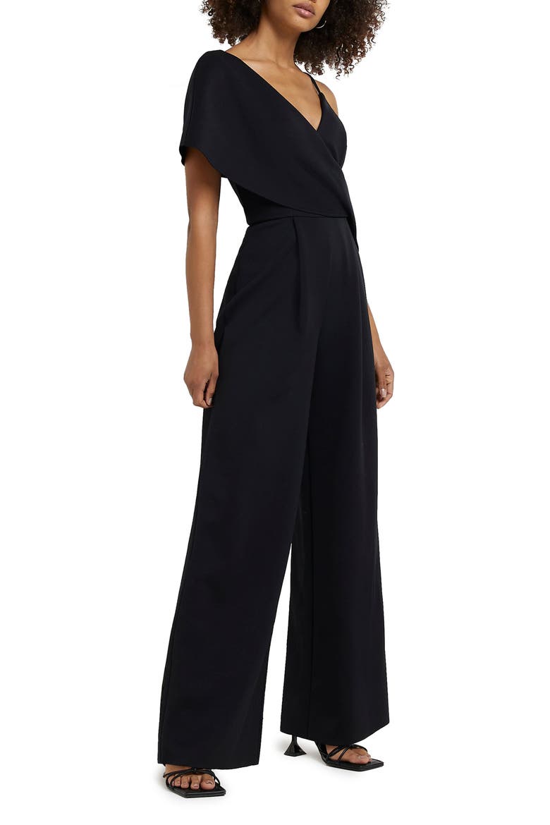Drape Asymmetric Wide Leg Jumpsuit, Main, color, BLACK