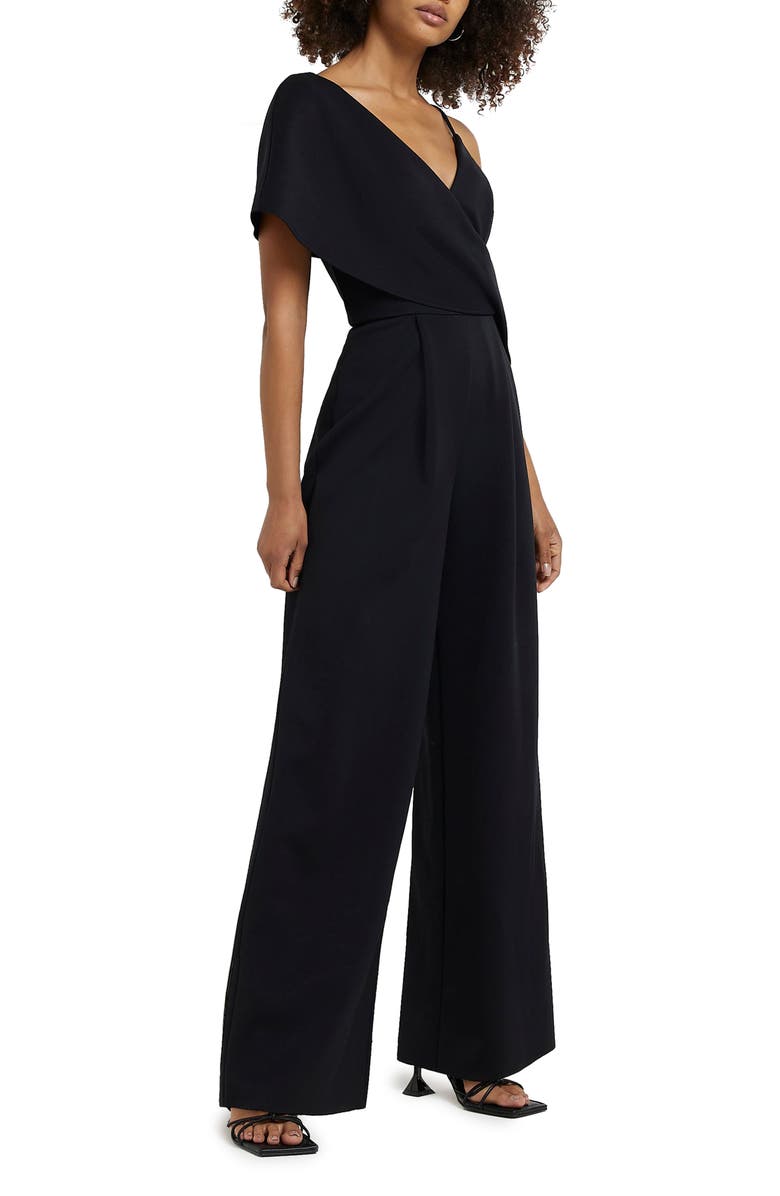 River Island Drape Asymmetric Wide Leg Jumpsuit, Main, color, 