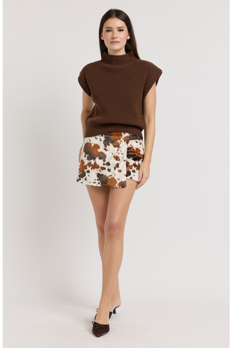 Yumi Faux Fur Miniskirt, Alternate, color, BROWN MULTI