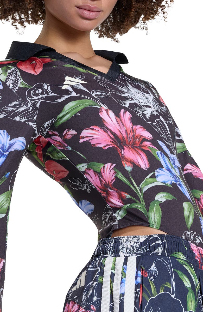 adidas x FARM Rio Floral Long Sleeve Bodysuit, Alternate, color, Black/ Cream White/ Multicolor