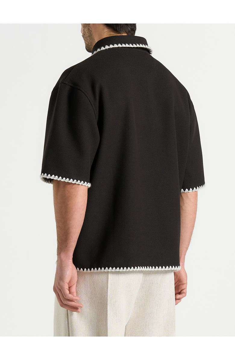 Manière De Voir Lenny Boxy Polo Shirt With Whipstitch Detail, Alternate, color, 
