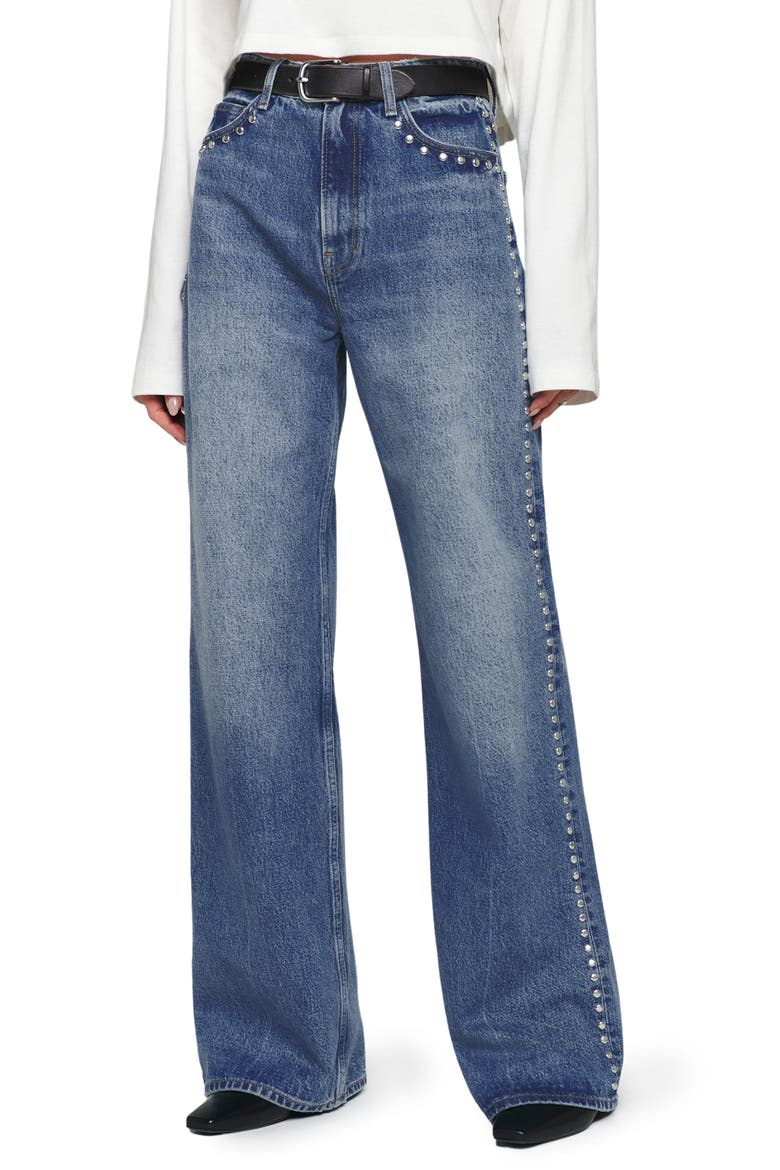 Cary Studded High Waist Slouchy Wide Leg Jeans, Main, color, CHESAPEAKE STUDDED