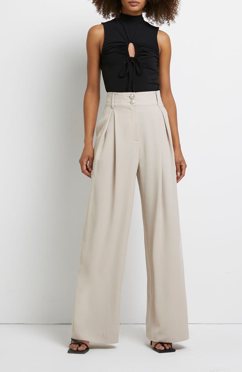 River Island Pleat Front Wide Leg Trousers, Alternate, color,