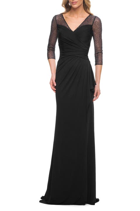 Jersey Long Dress with Beading and Ruffle Skirt
