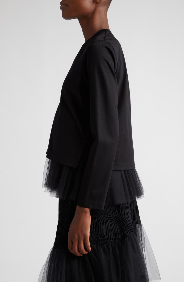 Noir Kei Ninomiya Tulle Detail Cotton Ponté Cardigan, Alternate, color,