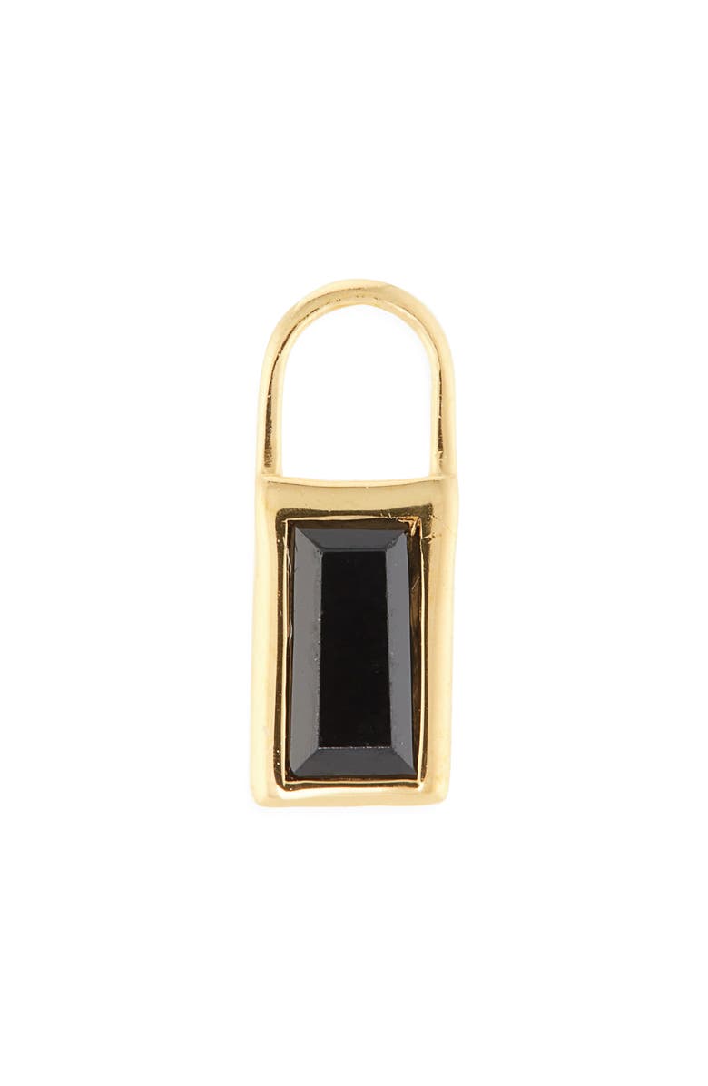 Monica Vinader Baguette Black Spinel Hoop Charm, Main, color, 18K Gold Vermeil