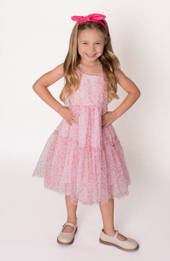 Pink Nordstrom Popatu Dress Popatu Floral Print Mesh Tiered Dress - Main Image