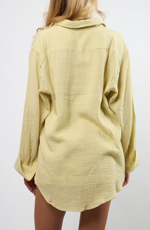 Viens Avec Moi Resort Crinkle Cotton Button-up Shirt In Yellow
