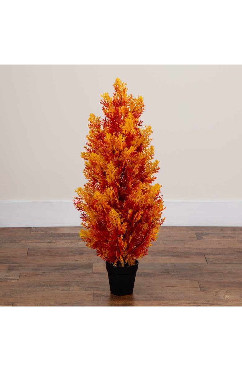 NEARLY NATURAL 3-ft UV Resistant Autumn Artificial Fall Cedar Tree, Alternate, color, Orange
