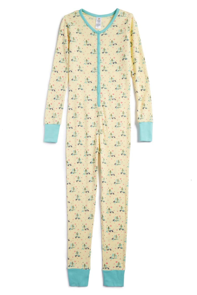 Thermal One-Piece Pajamas, Main, color, YELLOW SOFT FOREST