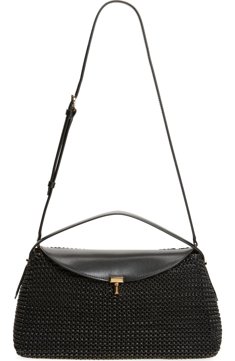 TOTEME T-Lock Woven Leather Top Handle Bag, Main, color, Black