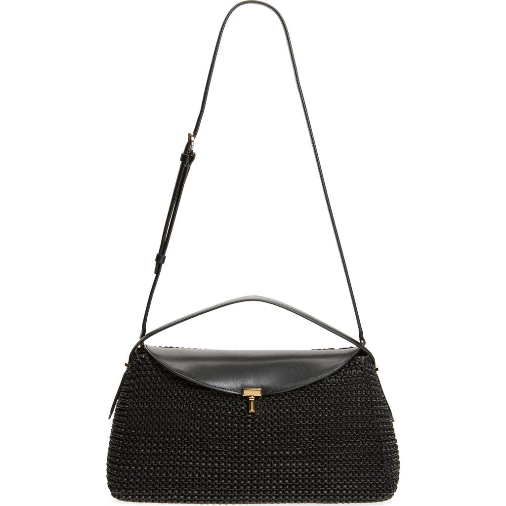 Totême Toteme T-lock Woven Leather Top Handle Bag In Black