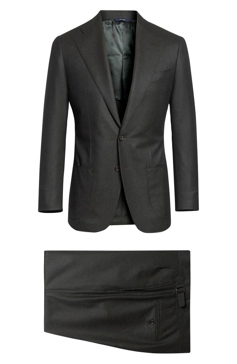 Thom Sweeney Structured Wide Lapel Wool Suit, Alternate, color, Charcoal Green