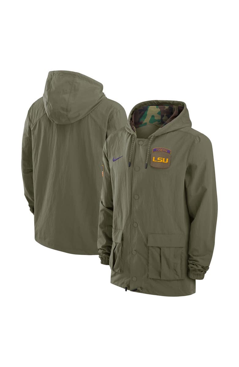Nike Men's Nike Olive LSU Tigers 2024 Military Appreciation Full-Snap Hoodie Military Jacket, Main, color, Olive