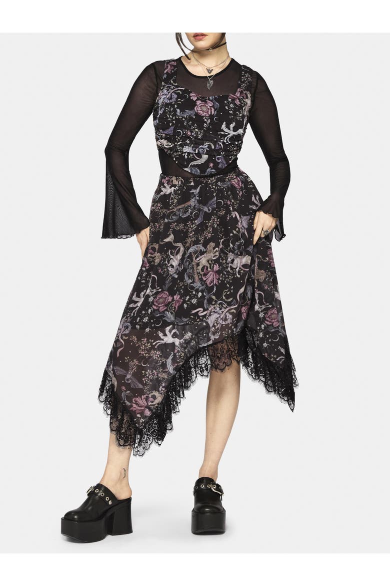 Merunicorn Enchanted Forest Midi Skirt, Alternate, color, Black