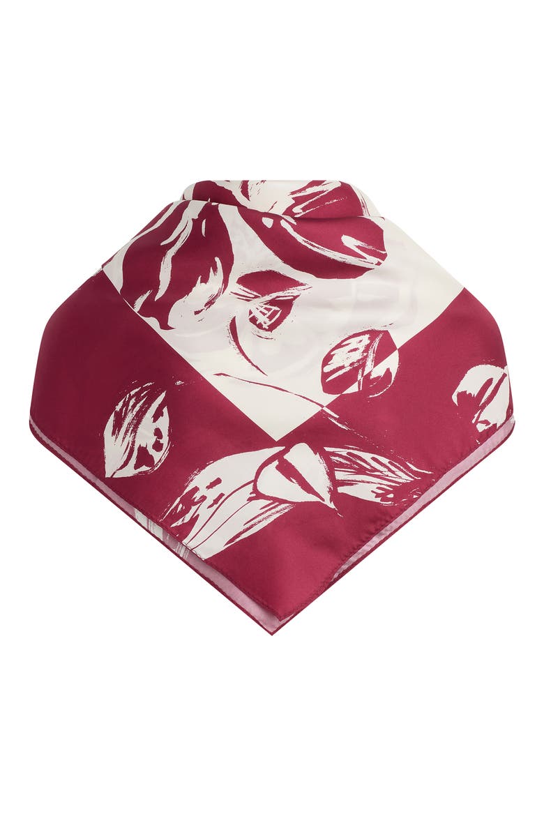 The Vintage Floral Silk Square Scarf, Alternate, color, EARTH RED