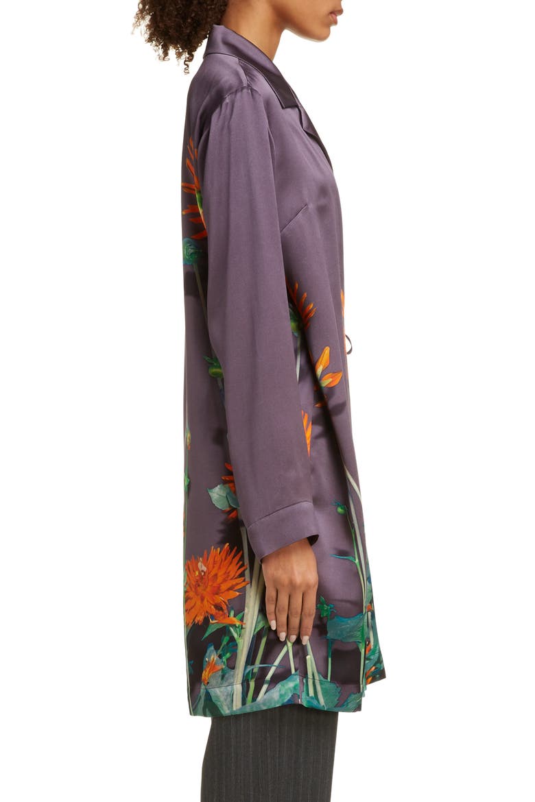 Calberta Dahlia Print Silk Robe Jacket, Alternate, color, PURPLE