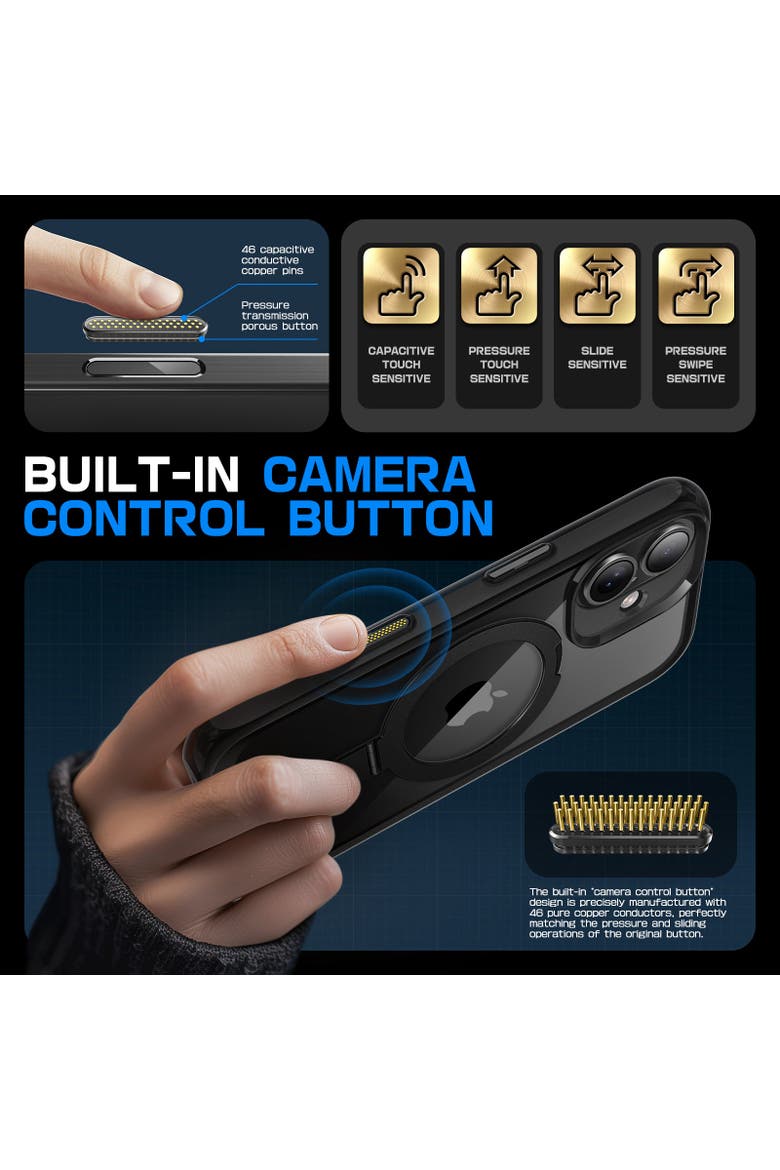 iPhone 16 6.1 inch Unicorn Beetle MAG Stand Slim Clear MagSafe Camera Control Button Case, Alternate, color, Frost Black
