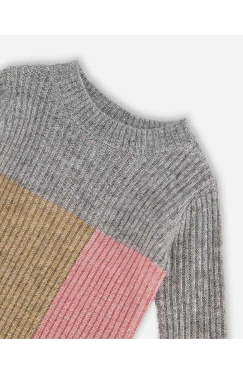 Deux par Deux Little Girl's Colorblock Sweater Dress Gray, Golden And Pink, Alternate, color, 