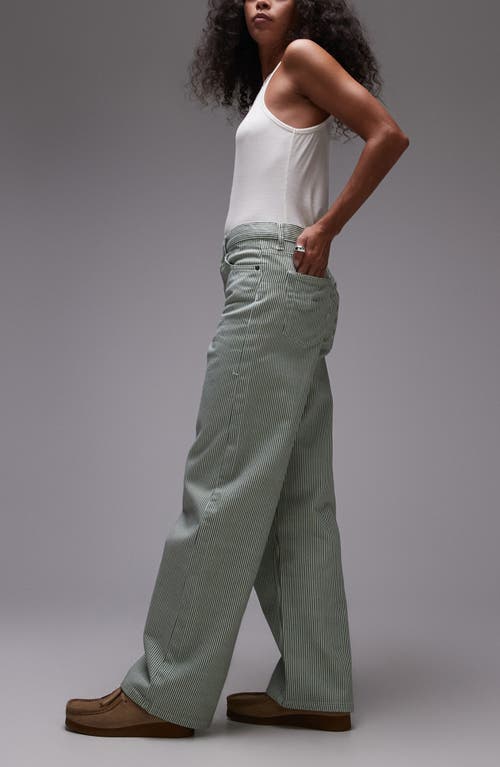 Topshop Stripe Mid Rise Column Jeans In Mid Green