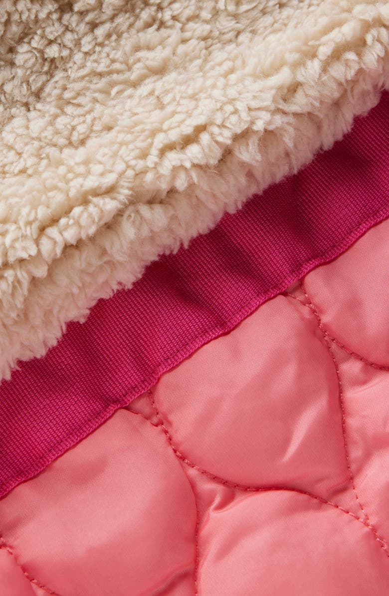 Mini Boden Kids' Water Resistant Quilted Parka with Faux Fur Trim, Alternate, color, Navy Flower Meadow