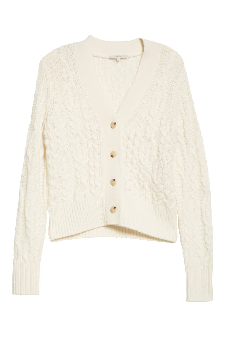Triple Braid Cable Wool & Cashmere Cardigan, Alternate, color, OFF WHITE