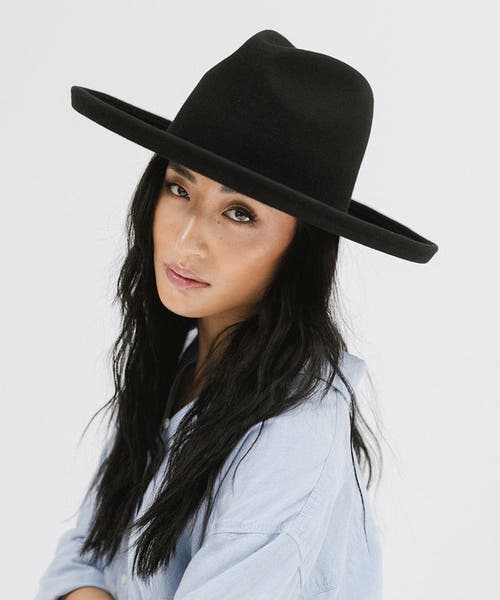 Gigi Pip Maude Wide Brim Fedora Hat In Black