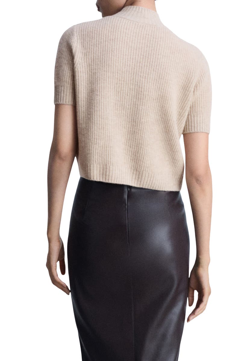 MANGO Short Sleeve Wool Mock Neck Crop Sweater, Alternate, color, 