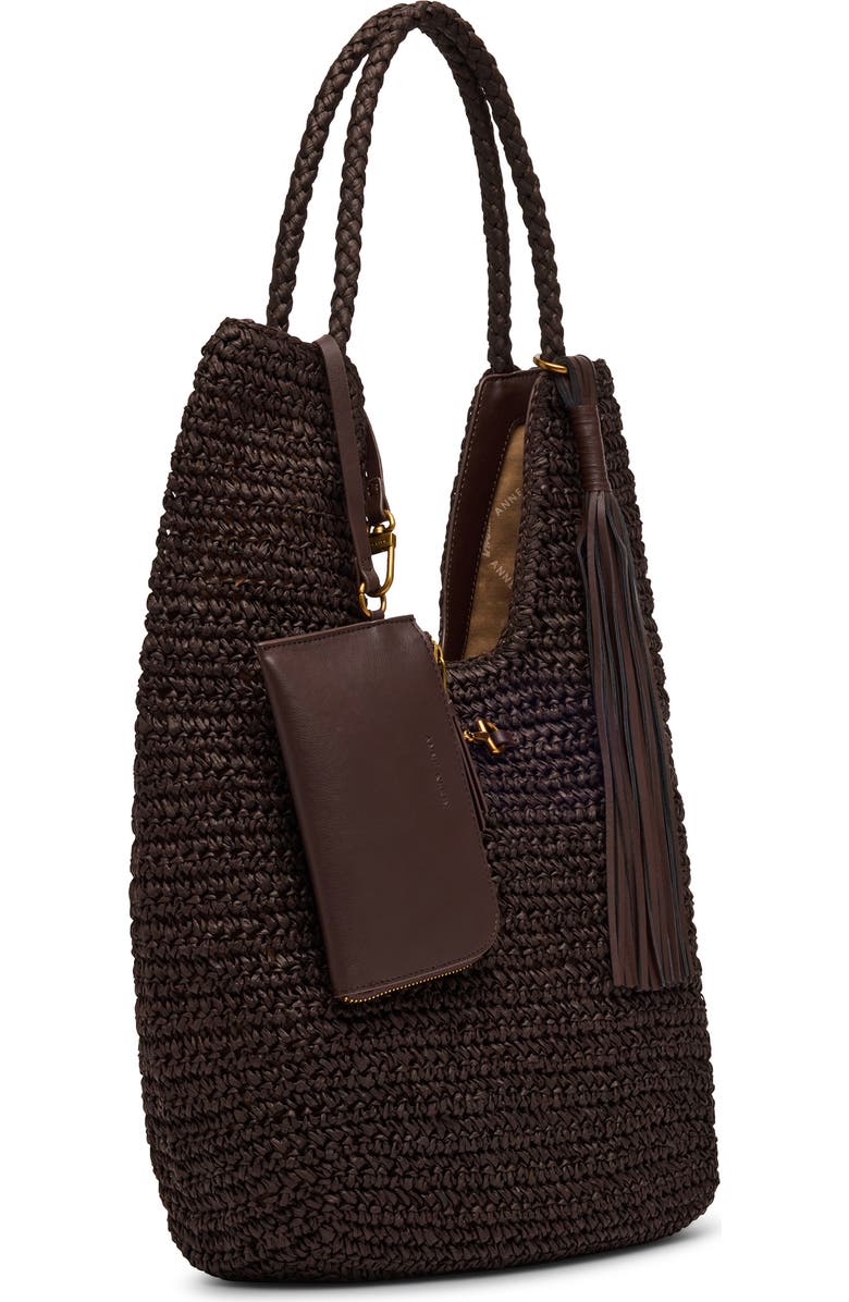 Anne Klein Tapered Woven Tote Bag with Pouch, Alternate, color, Espresso