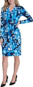 DKNY Faux Wrap Drape Long Sleeve Sheath Dress