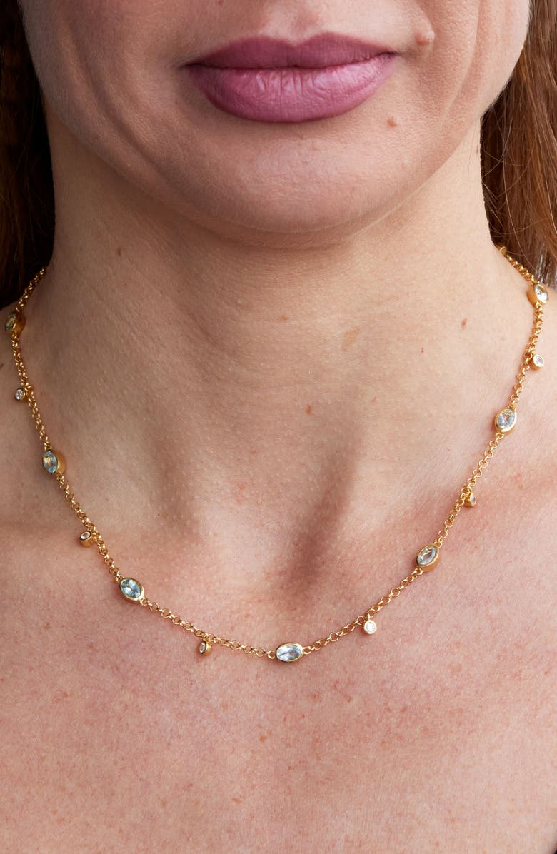 SAVVY CIE JEWELS Aquamarine Station Chain Necklace, Alternate, color, Yellow