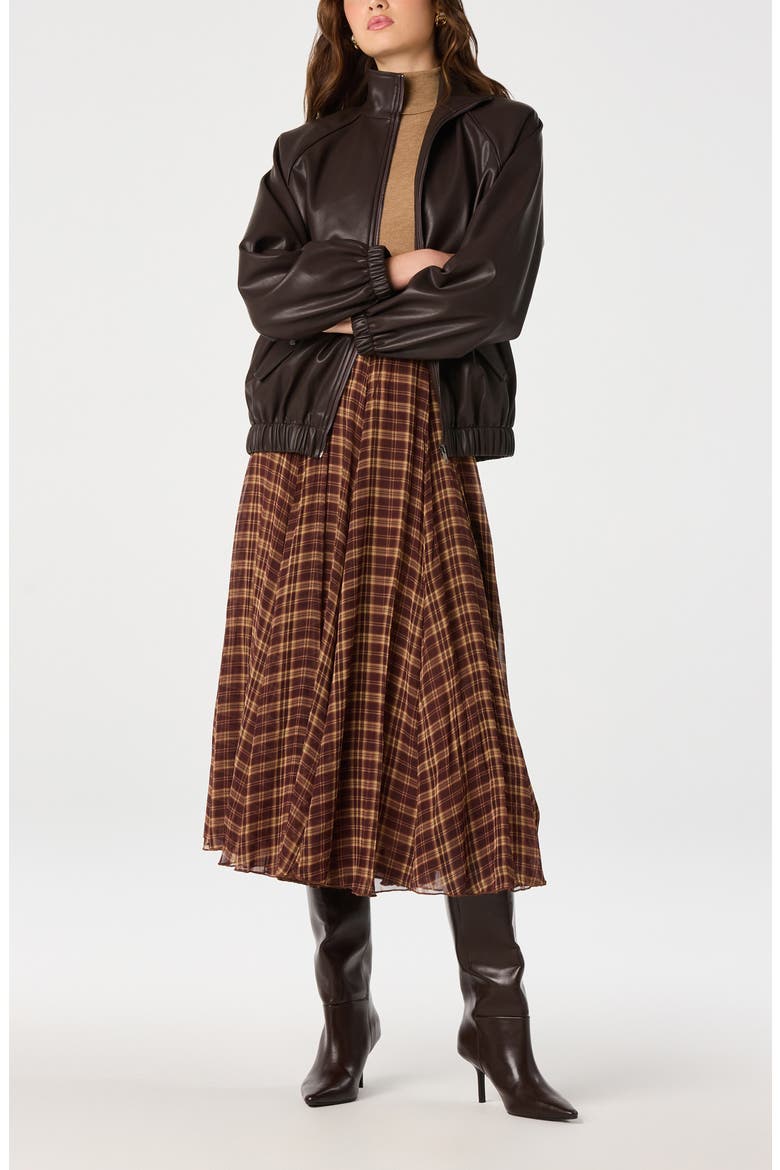 Fiori Plaid Skirt, Alternate, color, BROWN PLAID
